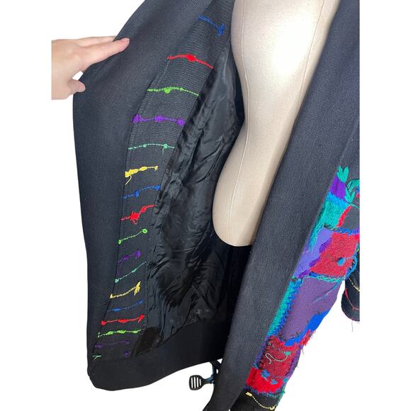 RARE! Vintage 90s COOGI Mens S Woven 3D Sweater Coat Long Duster Cardigan Black - Picture 8 of 16